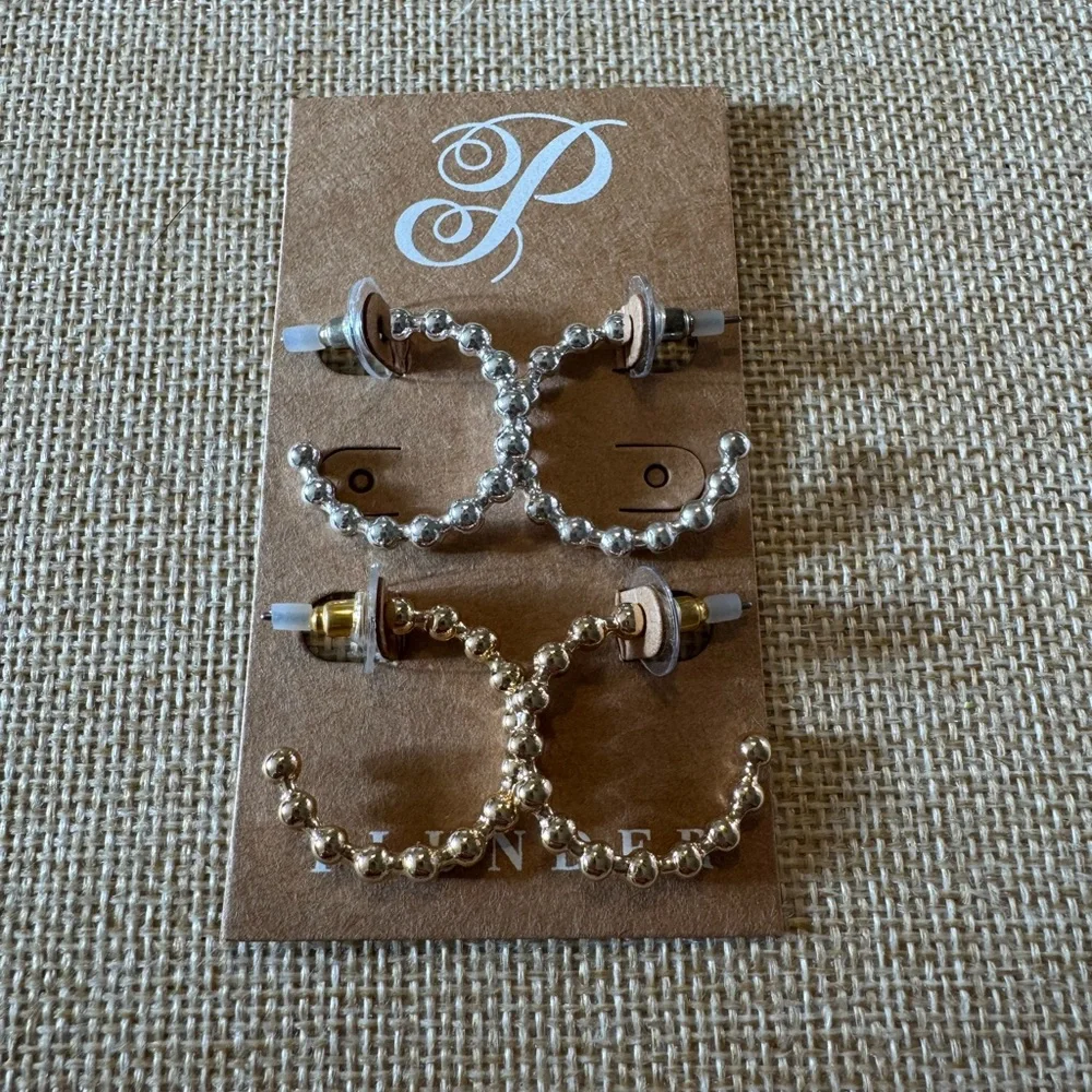 Plunder Silver and Gold Hoop Earrings - Picture 1 of 5